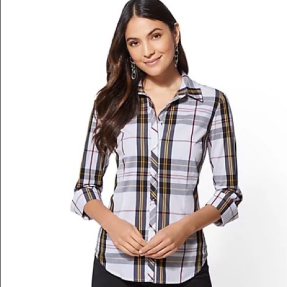 7th Avenue Plaid Stretch Collard Top